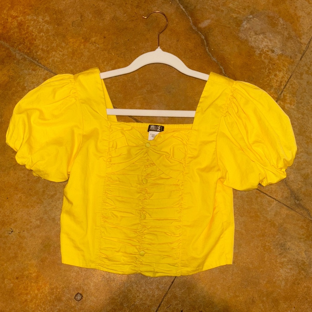 Vibrant Yellow Puff Sleeve Blouse